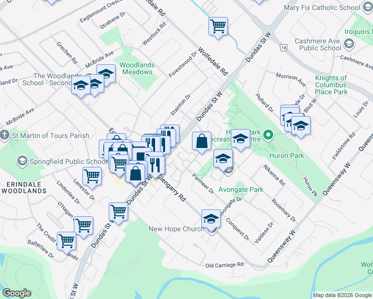 map of restaurants, bars, coffee shops, grocery stores, and more near in Mississauga