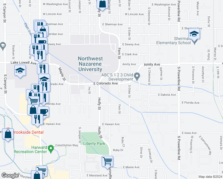 map of restaurants, bars, coffee shops, grocery stores, and more near 1010 Garland Street in Nampa