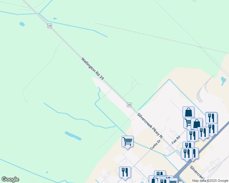 map of restaurants, bars, coffee shops, grocery stores, and more near 5446 Wellington County Road 39 in Guelph
