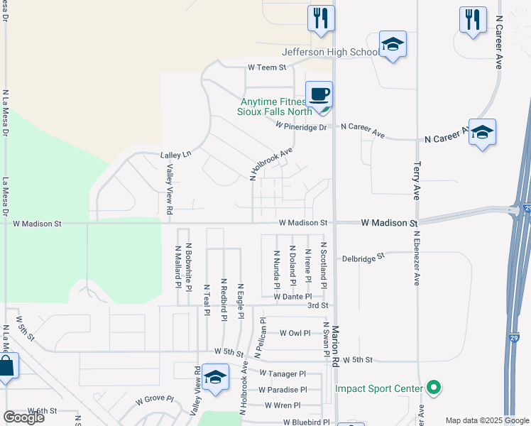map of restaurants, bars, coffee shops, grocery stores, and more near 1010 North Holbrook Avenue in Sioux Falls