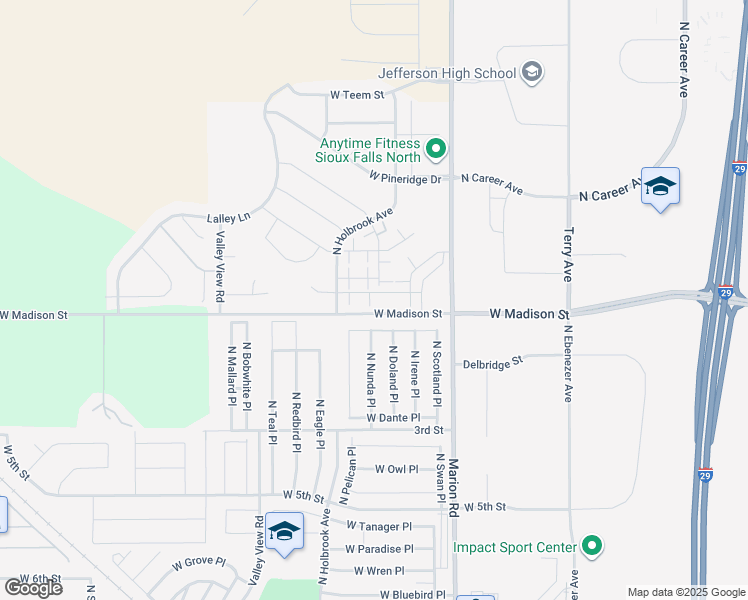 map of restaurants, bars, coffee shops, grocery stores, and more near 1010 North Holbrook Avenue in Sioux Falls
