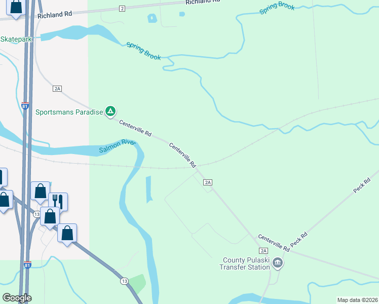 map of restaurants, bars, coffee shops, grocery stores, and more near 230 County Route 2A in Pulaski