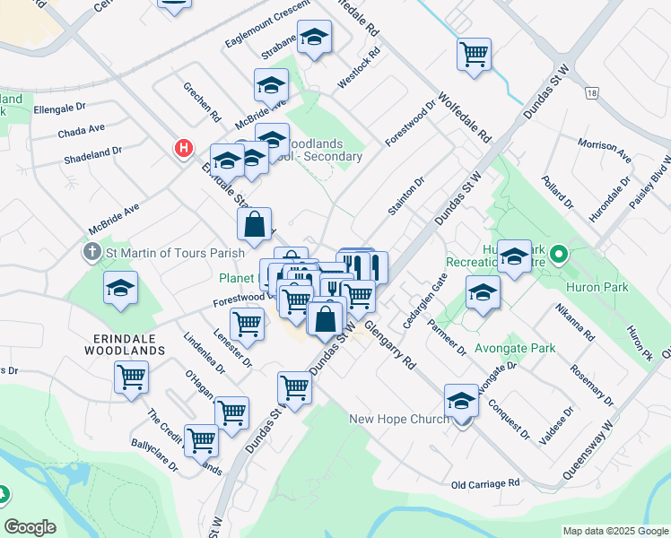 map of restaurants, bars, coffee shops, grocery stores, and more near 1050 Stainton Drive in Mississauga