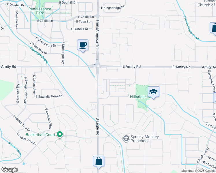map of restaurants, bars, coffee shops, grocery stores, and more near 3254 East Rockhampton Street in Meridian