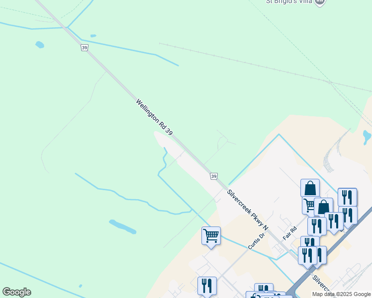 map of restaurants, bars, coffee shops, grocery stores, and more near 5448 Wellington County Road 39 in Guelph