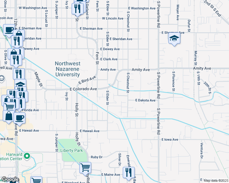 map of restaurants, bars, coffee shops, grocery stores, and more near 1023 East Connecticut Avenue in Nampa