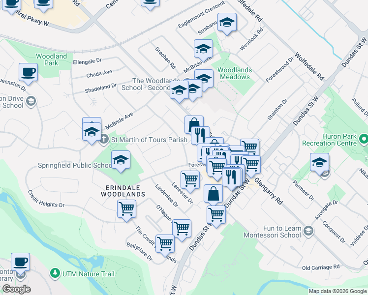 map of restaurants, bars, coffee shops, grocery stores, and more near 3158 Valmarie Avenue in Mississauga