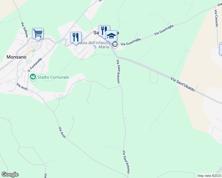 map of restaurants, bars, coffee shops, grocery stores, and more near 9 Via San Martino in Provincia di Ancona