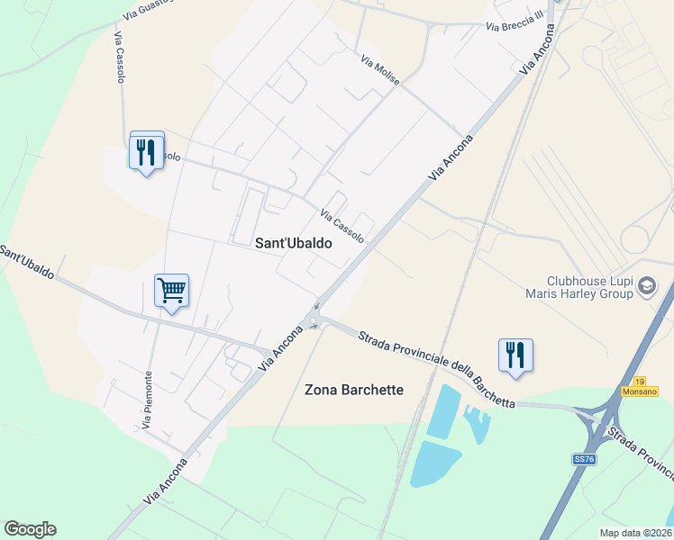 map of restaurants, bars, coffee shops, grocery stores, and more near in Sant'Ubaldo