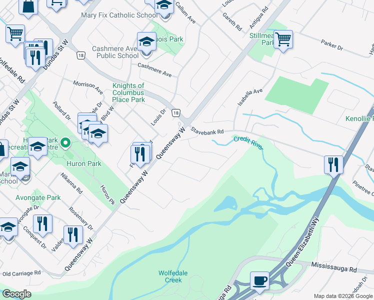 map of restaurants, bars, coffee shops, grocery stores, and more near 2264 Courrier Lane in Mississauga