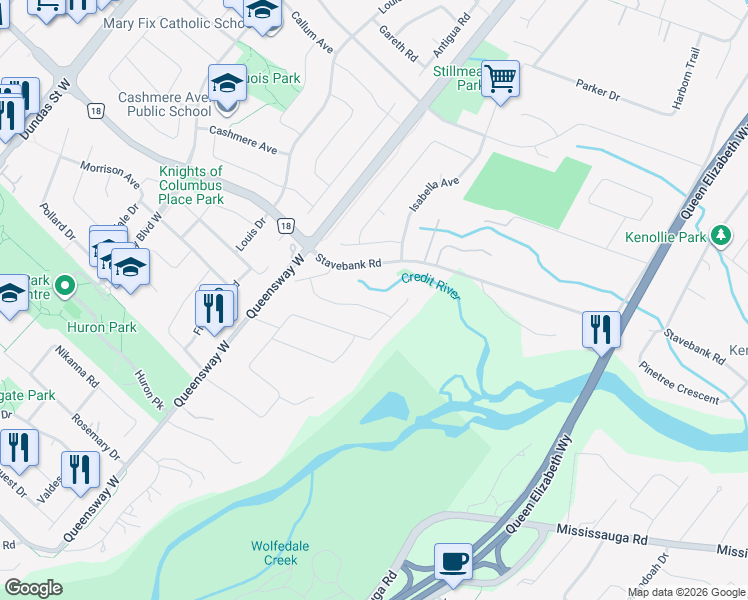 map of restaurants, bars, coffee shops, grocery stores, and more near 2197 Courrier Lane in Mississauga