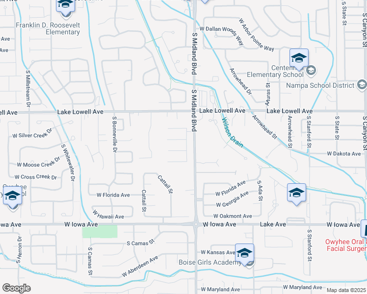 map of restaurants, bars, coffee shops, grocery stores, and more near 1018 West Dakota Avenue in Nampa