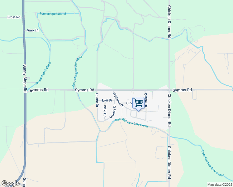 map of restaurants, bars, coffee shops, grocery stores, and more near 19373 Symms Road in Caldwell