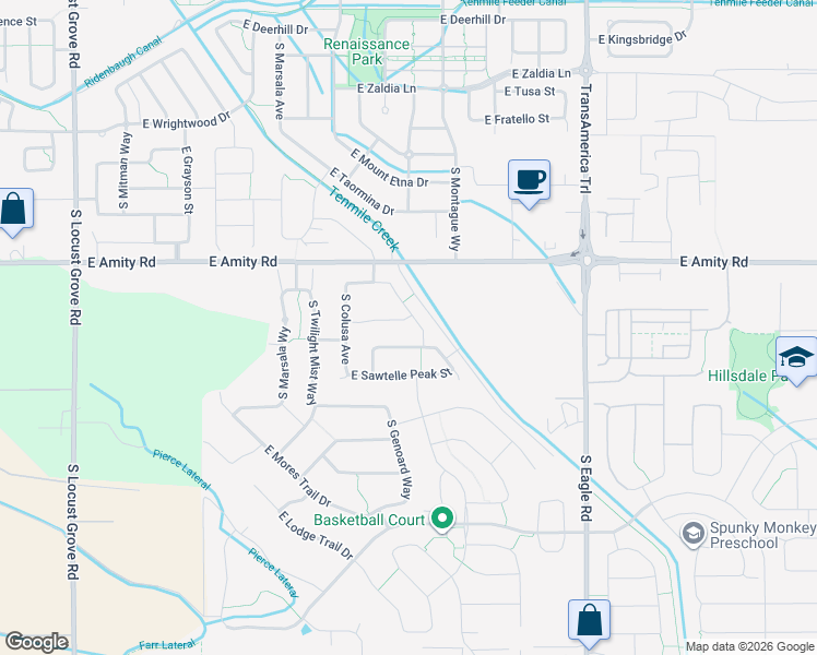 map of restaurants, bars, coffee shops, grocery stores, and more near 2651 East Ashlar Drive in Meridian