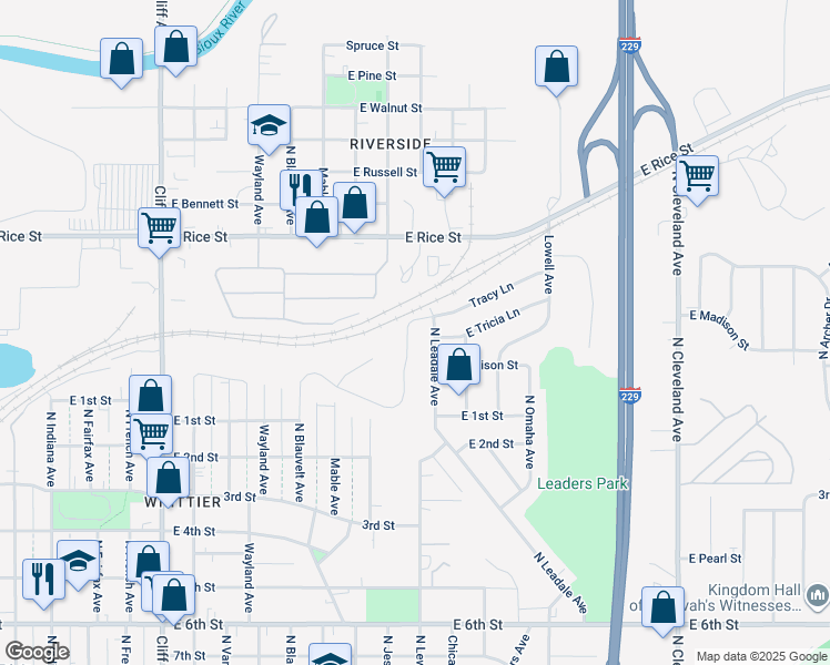 map of restaurants, bars, coffee shops, grocery stores, and more near 2000-2004 East Tracy Lane in Sioux Falls