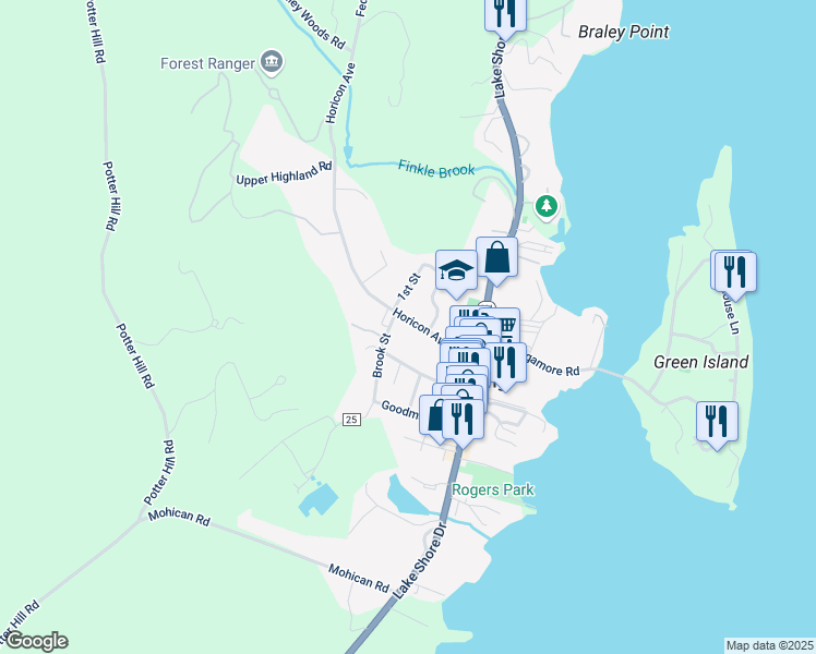 map of restaurants, bars, coffee shops, grocery stores, and more near 38 Horicon Avenue in Bolton