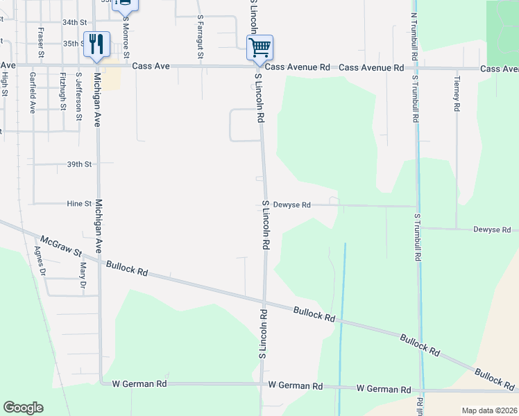 map of restaurants, bars, coffee shops, grocery stores, and more near 191 South Lincoln Road in Bay City
