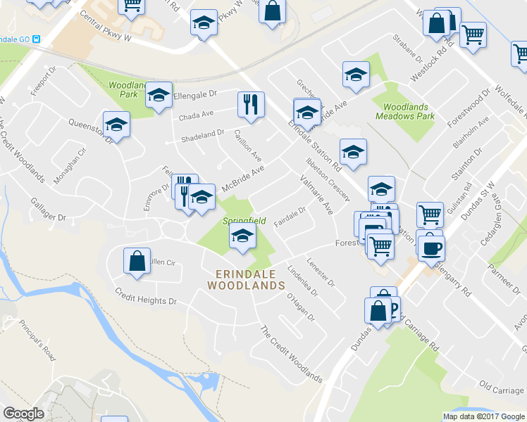 map of restaurants, bars, coffee shops, grocery stores, and more near 1216 Shamir Crescent in Mississauga