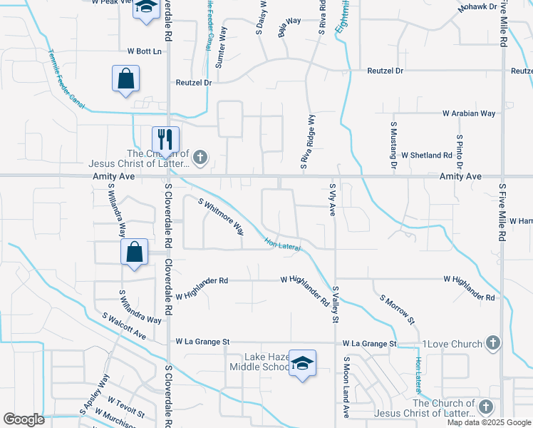 map of restaurants, bars, coffee shops, grocery stores, and more near 4780 South Skyridge Way in Boise