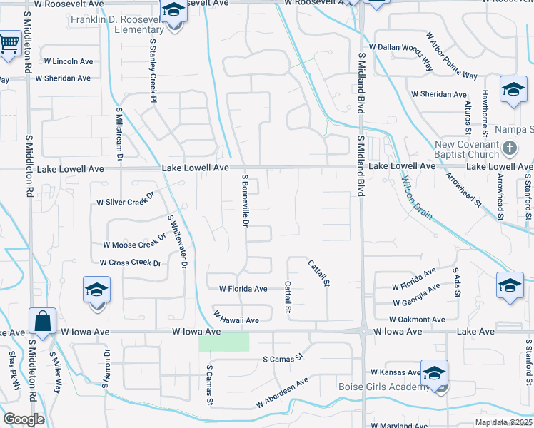 map of restaurants, bars, coffee shops, grocery stores, and more near 1509 West Colorado Court in Nampa