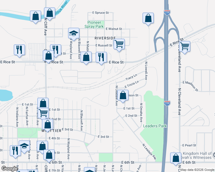 map of restaurants, bars, coffee shops, grocery stores, and more near 2000-2004 East Tracy Lane in Sioux Falls