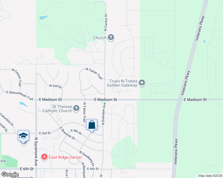 map of restaurants, bars, coffee shops, grocery stores, and more near 5500 Eastbridge Place in Sioux Falls