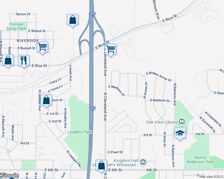 map of restaurants, bars, coffee shops, grocery stores, and more near 2908 East Madison Street in Sioux Falls