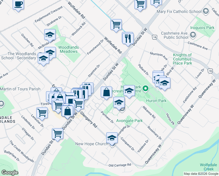 map of restaurants, bars, coffee shops, grocery stores, and more near 2602 Hemus Square in Mississauga