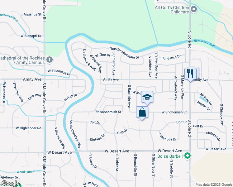 map of restaurants, bars, coffee shops, grocery stores, and more near 8228 West Mojave Drive in Boise