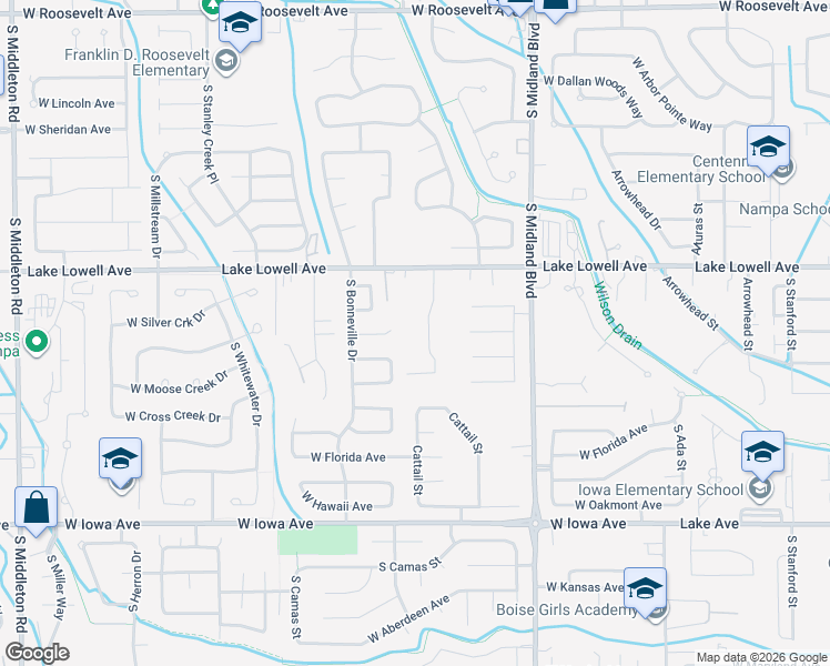 map of restaurants, bars, coffee shops, grocery stores, and more near 1500 West Colorado Court in Nampa