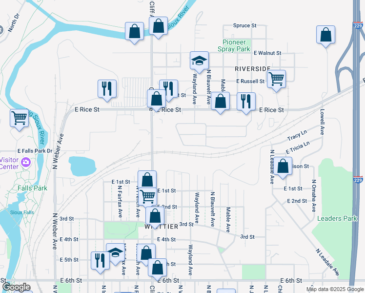 map of restaurants, bars, coffee shops, grocery stores, and more near 1101 North Lily Place in Sioux Falls