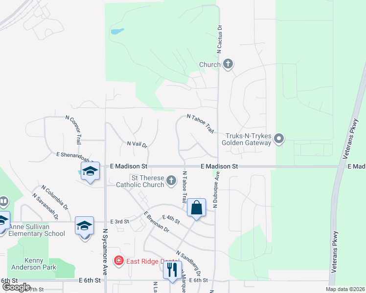 map of restaurants, bars, coffee shops, grocery stores, and more near 1400 North Tahoe Trail in Sioux Falls