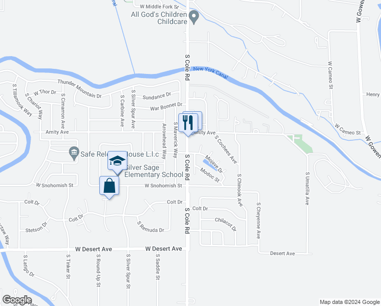 map of restaurants, bars, coffee shops, grocery stores, and more near 4708 South Cole Road in Boise
