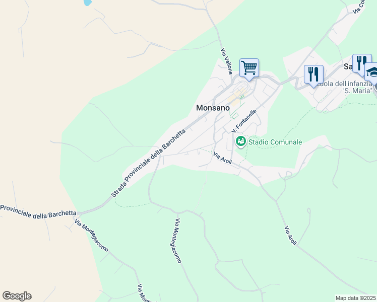 map of restaurants, bars, coffee shops, grocery stores, and more near 31 Via Aldo Moro in Monsano