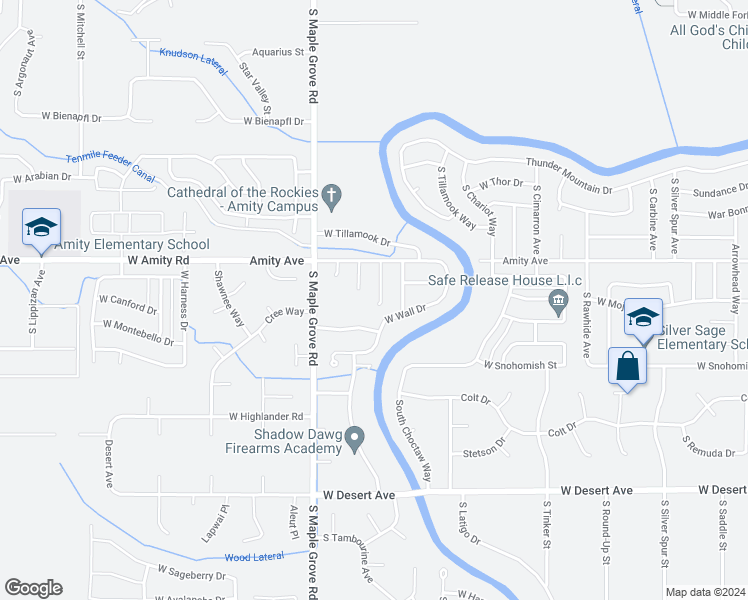 map of restaurants, bars, coffee shops, grocery stores, and more near 4749 South Hutt Place in Boise