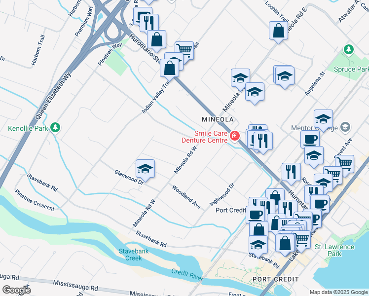 map of restaurants, bars, coffee shops, grocery stores, and more near in Mississauga