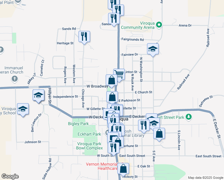 map of restaurants, bars, coffee shops, grocery stores, and more near 520 North Main Street in Viroqua