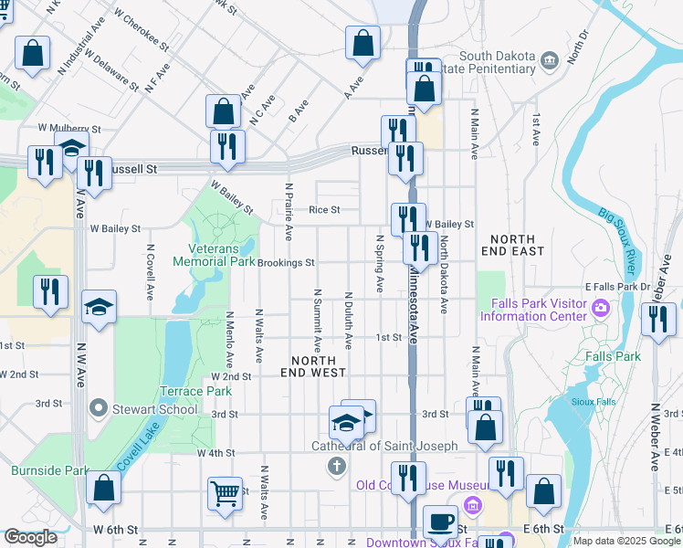 map of restaurants, bars, coffee shops, grocery stores, and more near 1029 North Duluth Avenue in Sioux Falls