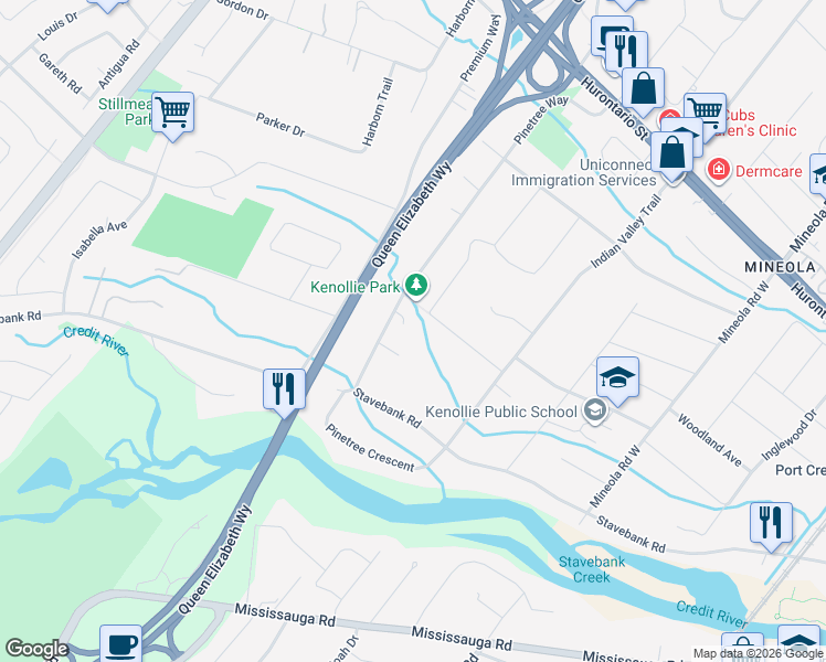 map of restaurants, bars, coffee shops, grocery stores, and more near 1591 Calverton Court in Mississauga