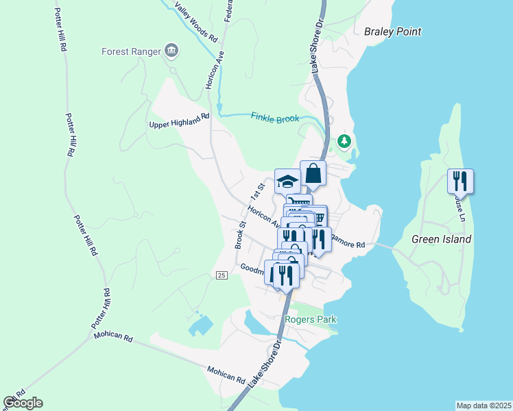 map of restaurants, bars, coffee shops, grocery stores, and more near 38 Horicon Avenue in Bolton