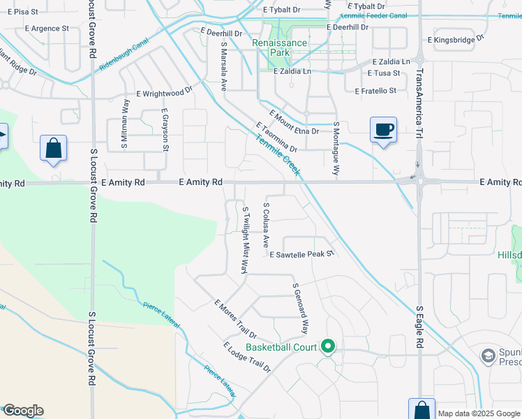 map of restaurants, bars, coffee shops, grocery stores, and more near 4941 South Colusa Avenue in Meridian