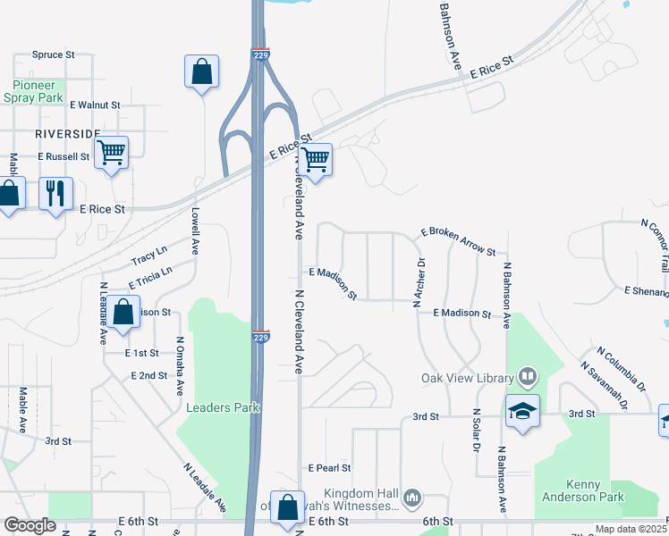 map of restaurants, bars, coffee shops, grocery stores, and more near 2908 East Madison Street in Sioux Falls