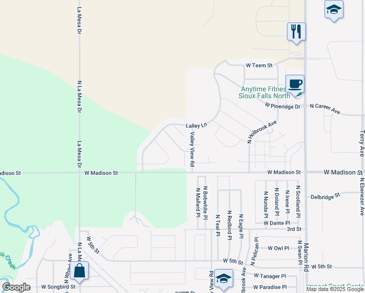 map of restaurants, bars, coffee shops, grocery stores, and more near 6330-6648 West Madison Street in Sioux Falls