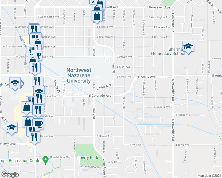 map of restaurants, bars, coffee shops, grocery stores, and more near 903 Fern St in Nampa