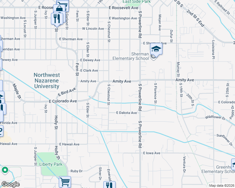 map of restaurants, bars, coffee shops, grocery stores, and more near 830 S Chestnut St in Nampa