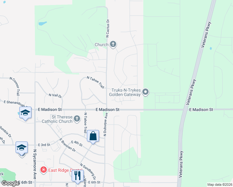map of restaurants, bars, coffee shops, grocery stores, and more near 5500 Eastbridge Place in Sioux Falls