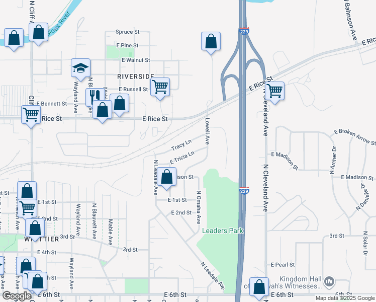 map of restaurants, bars, coffee shops, grocery stores, and more near 2205 East Tricia Lane in Sioux Falls