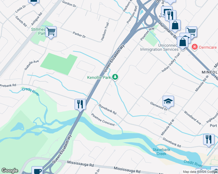 map of restaurants, bars, coffee shops, grocery stores, and more near 1594 Calverton Court in Mississauga
