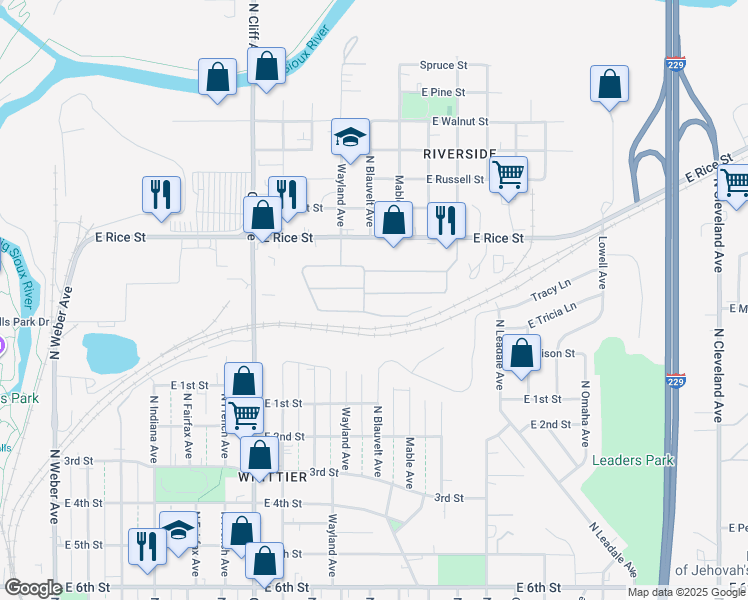 map of restaurants, bars, coffee shops, grocery stores, and more near 1503 East Ivy Place in Sioux Falls