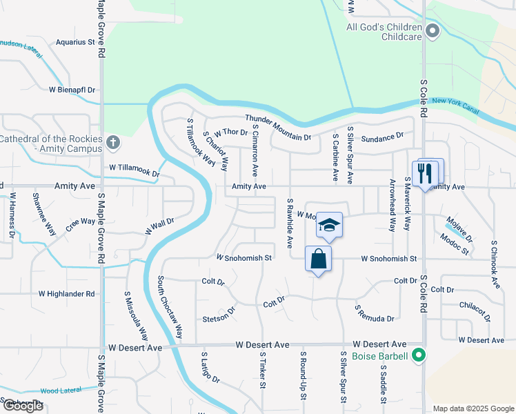 map of restaurants, bars, coffee shops, grocery stores, and more near 8228 West Mojave Drive in Boise